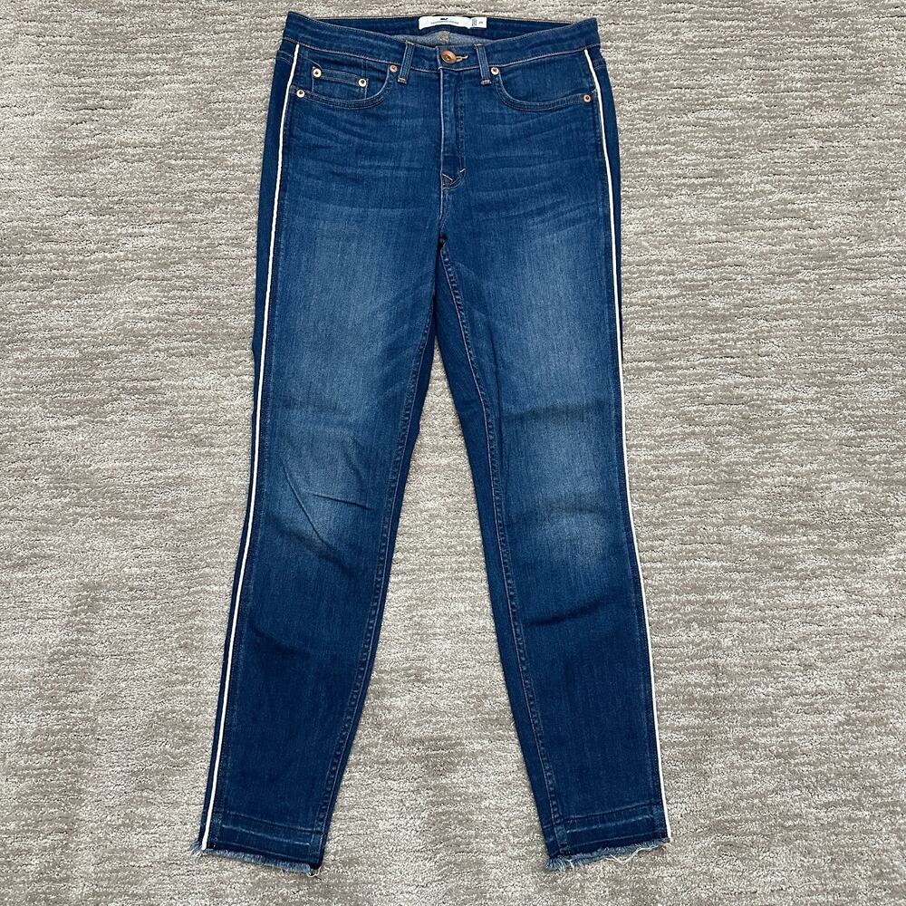 Vineyard Vines Jeans Womens 29 Blue Denim Skinny Tuxedo Stripe Raw Hem Preppy